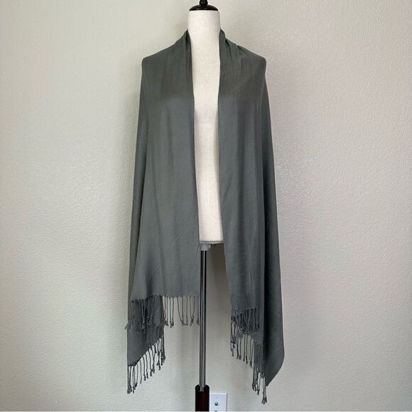 BUNDLE (2) 100% Pashmina Gray Burgundy Scarf - Picture 2 of 13